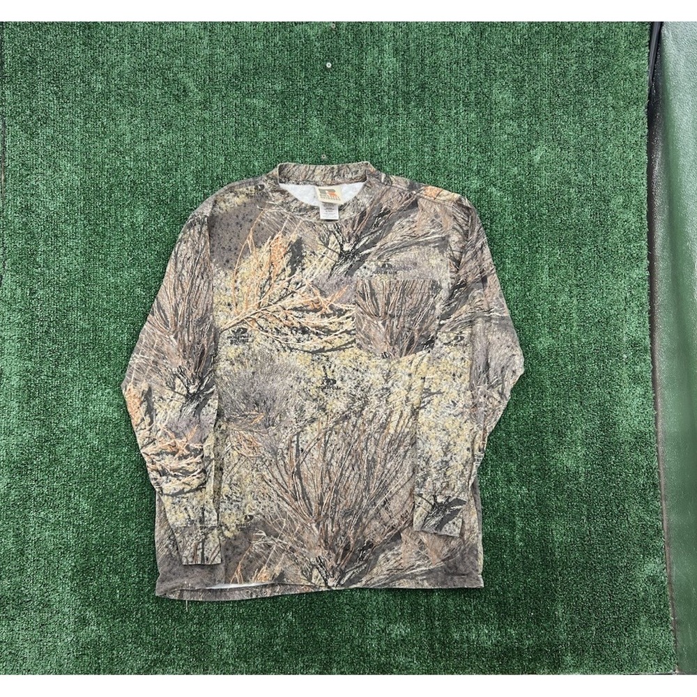 Vintage Russell Outdoors Shirt XL Camo Pocket Mossy Oak Treestand Pattern